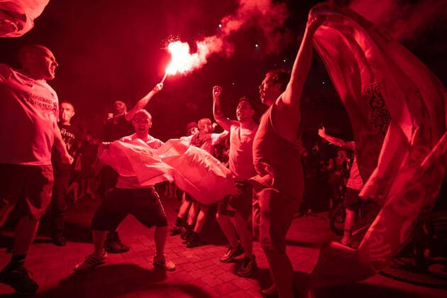 Football - 2019 2020 Premier League - Chelsea vs Manchester City Liverpool fans take the streets in expectation of a first-ever Premier League title - and first English title for 30 years - with Manchester City needing victory against Chelsea at Stamford Bridge to deny them. COLORSPORT TERRY DONNELLY 