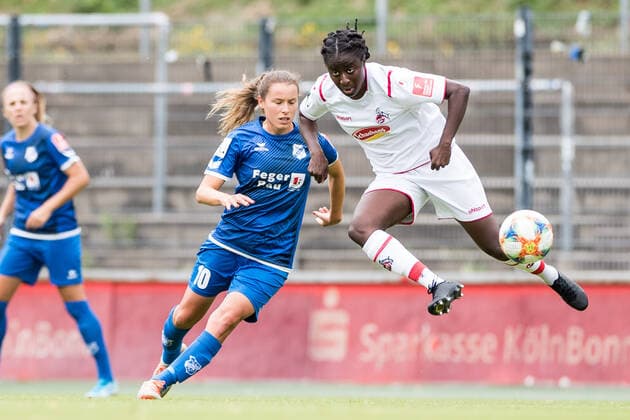 FLYERALARM Frauen Fussball Bundesliga; 1. FC Koeln - SC Sand; 28.06.2020 Dina Blagojevic ( 10, SC Sand 1946), Eunice Beckmann ( 11, 1. FC Koeln) FLYERALARM Frauen Fussball Bundesliga, 1. FC Koeln - SC Sand, Koeln, Franz-Kremer-Stadion DFL REGULATIONS PROHIBIT ANY USE OF PHOTOGRAPHS AS IMAGE SEQUENCES AND OR QUASI-VIDEO. Copyright: xBEAUTIFULxSPORTS Wunderlx
