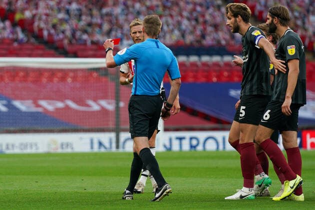 Dean Moxey of Exeter City is sent off during the Sky Bet League 2 PLAY-OFF Final match between Exeter City and Northampton Town at Wembley Stadium, London, England on 29 June 2020. Copyright: xAndyxRowlandx PMI-3511-0074