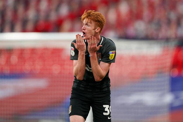 Callum Morton (on loan from WBA) of Northampton Town during the Sky Bet League 2 PLAY-OFF Final match between Exeter City and Northampton Town at Wembley Stadium, London, England on 29 June 2020. Copyright: xAndyxRowlandx PMI-3511-0081