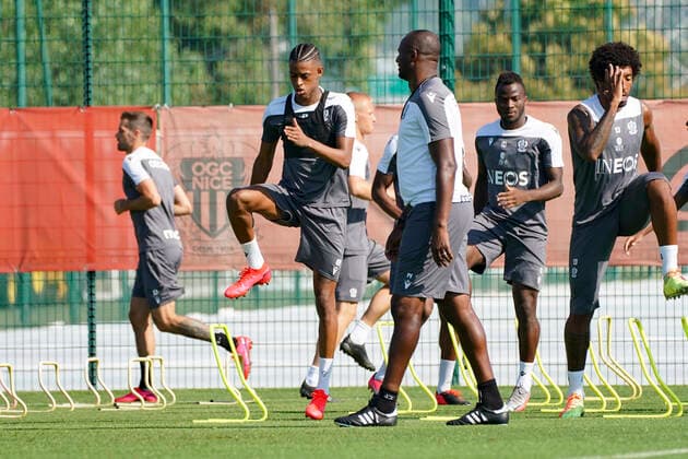 Patrick Vieira (entraineur de l OGC Nice) - Robson Bambu (OGC Nice) FOOTBALL : Reprise de l entrainement de l OGC Nice - Nice - 02 07 2020 NorbertScanella PanoramiC 