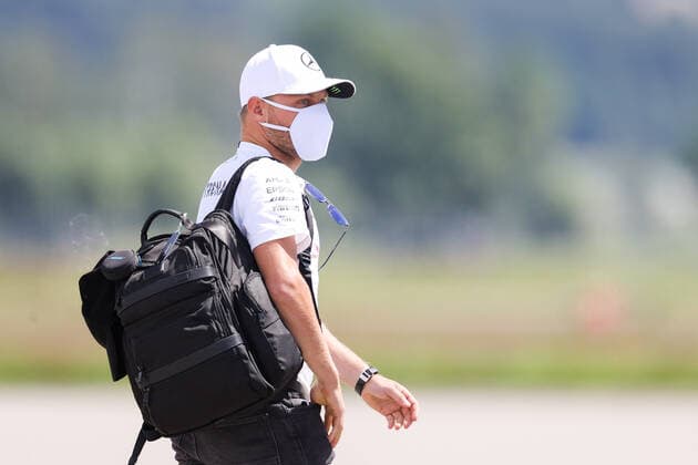 FORMULA 1 - GP of Austria 2020 ZELTWEG,AUSTRIA,02.JUL.20 - MOTORSPORTS, FORMULA 1 - Grand Prix of Austria, Red Bull Ring, start of the Formula 1 season, arrival of the drivers. Image shows Valtteri Bottas (FIN Mercedes) wearing a facemask. GEPAxpictures xChristianxWalgram