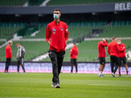 SV Werder Bremen vs 1.FC Heidenheim - Relegation 01 - 02.07.2020 Vor dem Spiel, Tim Kleindienst (FC Heidenheim, 10), GER, Werder Bremen vs. FC Heidenheim, Fussball, Bundesliga Religation, 2019 2020, 02.07.2020, DFB DFL regulations prohibit any use of photographs as image sequences and or quasi-video., Foto: EIBNER Sascha Walther Pool gumzmedia nordphoto Bremen Weser-Stadion Hansestadt Bremen Deutschland