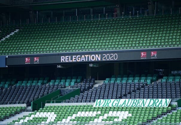 SV Werder Bremen vs 1.FC Heidenheim - Relegation 01 - 02.07.2020 leere Raenge im Weserstadion Bremen, 02.07.2020, Fussball, Bundesliga, Relegation, Hinspiel, SV Werder Bremen - 1. FC Heidenheim Foto: TimGroothuis Witters Pool via gumzmedia nordphoto DFL REGULATIONS PROHIBIT ANY USE OF PHOTOGRAPHS AS IMAGE SEQUENCES AND OR QUASI VIDEO EDITORIAL USE ONLY NATIONAL AND INTERNATIONAL NEWS AGENCIES OUT Bremen