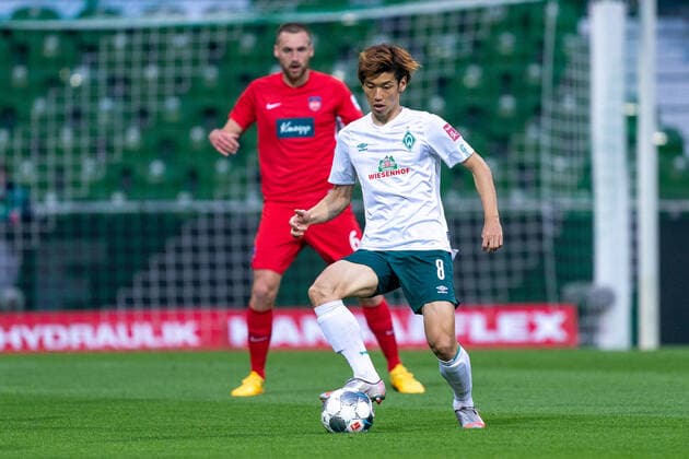 SV Werder Bremen vs 1.FC Heidenheim - Relegation 01 - 02.07.2020 Yuya Osako (Werder Bremen 08) nphgm001: Fussball: 1. Bundesliga: Saison 19 20: Relegation 01; SV Werder Bremen vs 1.FC Heidenheim - 02.07.2020 Foto: gumzmedia nordphoto POOL DFL regulations prohibit any use of photographs as image sequences and or quasi-video. EDITORIAL USE ONLY National and international News-Agencies OUT. Bremen wohninvest Weserstadion Bremen DEUTSCHLAND