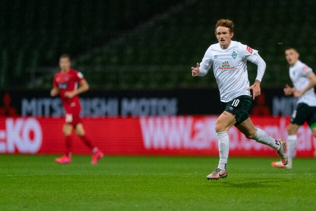 SV Werder Bremen vs 1.FC Heidenheim - Relegation 01 - 02.07.2020 Joshua Sargent (Werder Bremen 19) nphgm001: Fussball: 1. Bundesliga: Saison 19 20: Relegation 01; SV Werder Bremen vs 1.FC Heidenheim - 02.07.2020 Foto: gumzmedia nordphoto POOL DFL regulations prohibit any use of photographs as image sequences and or quasi-video. EDITORIAL USE ONLY National and international News-Agencies OUT. Bremen wohninvest Weserstadion Bremen DEUTSCHLAND