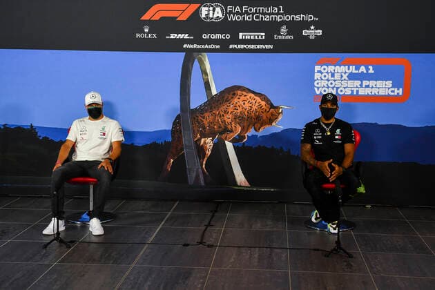 Motorsports: FIA Formula One World Championship, WM, Weltmeisterschaft 2020, Grand Prix of Austria Motorsports: FIA Formula One World Championship 2020, Grand Prix of Austria, 77 Valtteri Bottas (FIN, Mercedes-AMG Petronas Formula One Team), 44 Lewis Hamilton (GBR, Mercedes-AMG Petronas Formula One Team),