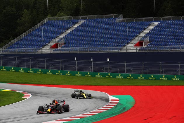 Motorsports: FIA Formula One World Championship, WM, Weltmeisterschaft 2020, Grand Prix of Austria Motorsports: FIA Formula One World Championship 2020, Grand Prix of Austria, 33 Max Verstappen (NLD, Aston Martin Red Bull Racing), 3 Daniel Ricciardo (AUS, Renault DP World F1 Team),