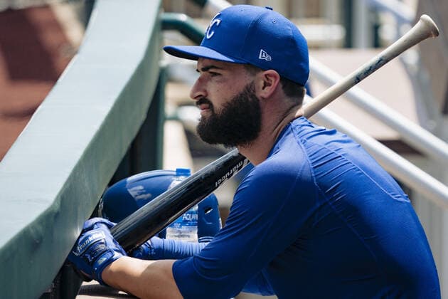Members of the Kansas City Royals take the field at the start of Summer Camp training at Kaufman Stadium in Kansas City, Missouri on Friday, July 3, 2020. Major League Baseball is finally starting their 2020 season after the COVID-19 pandemic caused months of delays.  KCP20200703136 KYLExRIVAS