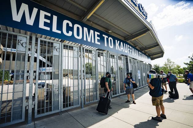 The gates for the Kansas City Royals open up to media only for their Summer Camp at Kaufman Stadium in Kansas City, Missouri on Friday, July 3, 2020. Major League Baseball is finally starting their 2020 season after the COVID-19 pandemic caused months of delays.  KCP20200703102 KYLExRIVAS