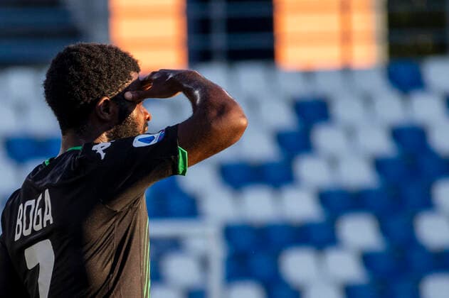 Jeremie Boga (Sassuolo) during the Italian Serie A match between Sassuolo 4-2 Cagliari at Mapei Stadium on July 04 , 2020 in Reggio Emilia, Italy. Noxthirdxpartyxsales (132730136)