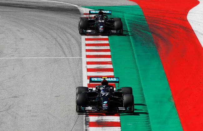 Motorsports: FIA Formula One World Championship, WM, Weltmeisterschaft 2020, Grand Prix of Austria Motorsports: FIA Formula One World Championship 2020, Grand Prix of Austria, 77 Valtteri Bottas (FIN, Mercedes-AMG Petronas Formula One Team), 44 Lewis Hamilton (GBR, Mercedes-AMG Petronas Formula One Team),
