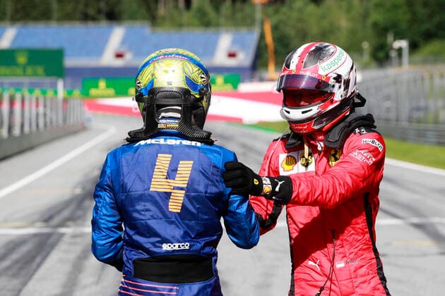 Motorsports: FIA Formula One World Championship, WM, Weltmeisterschaft 2020, Grand Prix of Austria Motorsports: FIA Formula One World Championship 2020, Grand Prix of Austria, 4 Lando Norris (GBR, McLaren F1 Team), 16 Charles Leclerc (MCO, Scuderia Ferrari Mission Winnow),