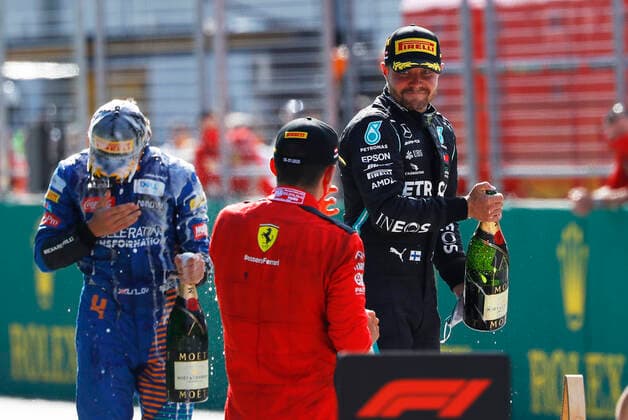 Motorsports: FIA Formula One World Championship, WM, Weltmeisterschaft 2020, Grand Prix of Austria Motorsports: FIA Formula One World Championship 2020, Grand Prix of Austria, 16 Charles Leclerc (MCO, Scuderia Ferrari Mission Winnow), 4 Lando Norris (GBR, McLaren F1 Team), 77 Valtteri Bottas (FIN, Mercedes-AMG Petronas Formula One Team),