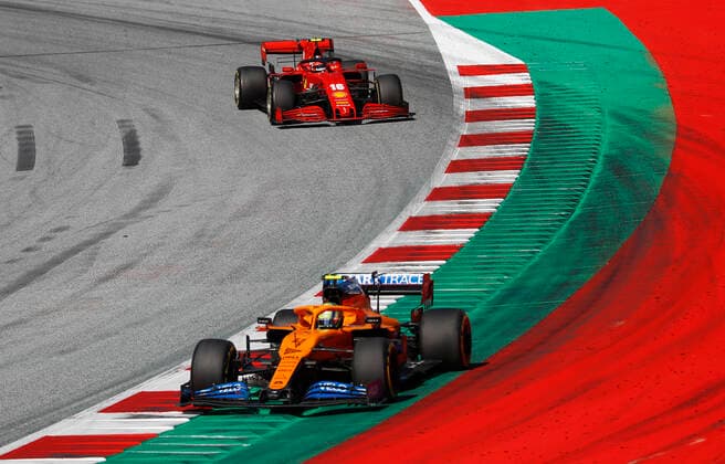 Motorsports: FIA Formula One World Championship, WM, Weltmeisterschaft 2020, Grand Prix of Austria Motorsports: FIA Formula One World Championship 2020, Grand Prix of Austria, 4 Lando Norris (GBR, McLaren F1 Team), 16 Charles Leclerc (MCO, Scuderia Ferrari Mission Winnow),