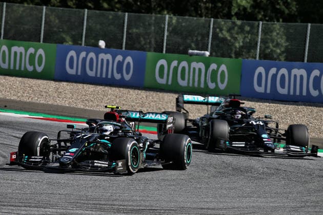 Motorsports: FIA Formula One World Championship, WM, Weltmeisterschaft 2020, Grand Prix of Austria Motorsports: FIA Formula One World Championship 2020, Grand Prix of Austria, 77 Valtteri Bottas (FIN, Mercedes-AMG Petronas Formula One Team), 44 Lewis Hamilton (GBR, Mercedes-AMG Petronas Formula One Team),