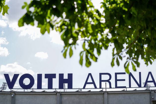 1.FC Heidenheim vs SV Werder Bremen - Relegation 02 - 06.07.2020 Feature Voith Arena Aussenansicht Schriftzug nphgm001: Fussball: 1. Bundesliga: Saison 19 20: Relegation 02; 1.FC Heidenheim vs SV Werder Bremen - 06.07.2020 Foto: gumzmedia nordphoto POOL DFL regulations prohibit any use of photographs as image sequences and or quasi-video. EDITORIAL USE ONLY National and international News-Agencies OUT. Heidenheim Voith-Arena BW DEUTSCHLAND