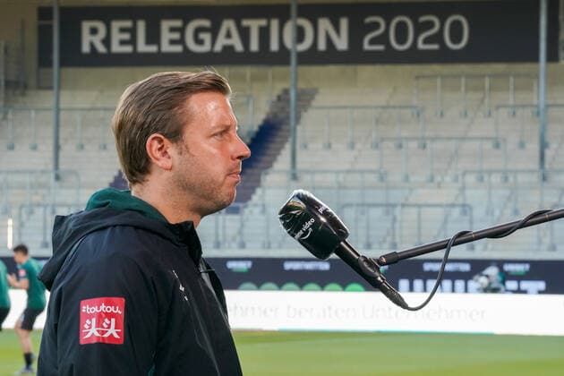 1.FC Heidenheim vs SV Werder Bremen - Relegation 02 - 06.07.2020 Florian Kohfeldt (Trainer SV Werder Bremen), DAZN Interview nphgm001: Fussball: 1. Bundesliga: Saison 19 20: Relegation 02; 1.FC Heidenheim vs SV Werder Bremen - 06.07.2020 Foto: gumzmedia nordphoto POOL DFL regulations prohibit any use of photographs as image sequences and or quasi-video. EDITORIAL USE ONLY National and international News-Agencies OUT. Heidenheim Voith-Arena BW DEUTSCHLAND