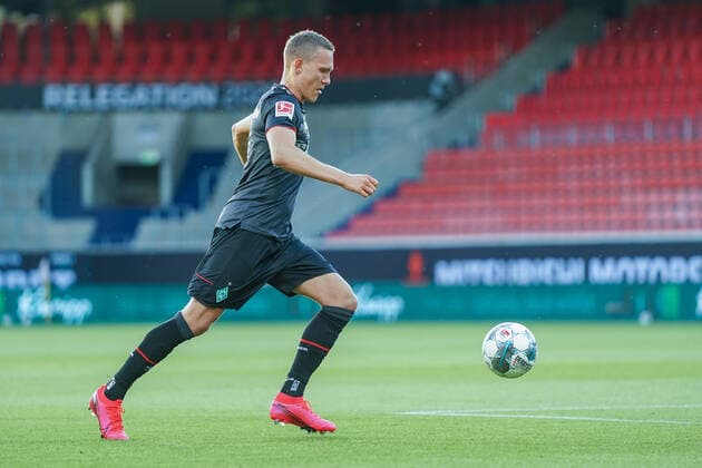 1.FC Heidenheim vs SV Werder Bremen - Relegation 02 - 06.07.2020 Ludwig Augustinsson (Werder Bremen 05) nphgm001: Fussball: 1. Bundesliga: Saison 19 20: Relegation 02; 1.FC Heidenheim vs SV Werder Bremen - 06.07.2020 Foto: gumzmedia nordphoto POOL DFL regulations prohibit any use of photographs as image sequences and or quasi-video. EDITORIAL USE ONLY National and international News-Agencies OUT. Heidenheim Voith-Arena BW DEUTSCHLAND