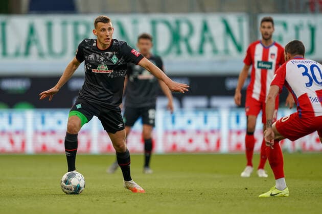 1.FC Heidenheim vs SV Werder Bremen - Relegation 02 - 06.07.2020 Maximilian Eggestein (Werder Bremen 35) nphgm001: Fussball: 1. Bundesliga: Saison 19 20: Relegation 02; 1.FC Heidenheim vs SV Werder Bremen - 06.07.2020 Foto: gumzmedia nordphoto POOL DFL regulations prohibit any use of photographs as image sequences and or quasi-video. EDITORIAL USE ONLY National and international News-Agencies OUT. Heidenheim Voith-Arena BW DEUTSCHLAND