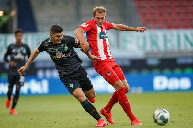 1.FC Heidenheim vs SV Werder Bremen - Relegation 02 - 06.07.2020 Milot Rashica (Werder Bremen 07) nphgm001: Fussball: 1. Bundesliga: Saison 19 20: Relegation 02; 1.FC Heidenheim vs SV Werder Bremen - 06.07.2020 Foto: gumzmedia nordphoto POOL DFL regulations prohibit any use of photographs as image sequences and or quasi-video. EDITORIAL USE ONLY National and international News-Agencies OUT. Heidenheim Voith-Arena BW DEUTSCHLAND