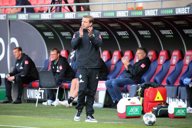 Relegation 1. FC Heidenheim - SV Werder Bremen Florian Kohfeldt (SV Werder Bremen) Deutschland, Heidenheim, 06.07.2020, Fussball, Bundesliga, Saison 2019 2020, Relegation, 1. FC Heidenheim - SSV Jahn Regensburg DFL DFB REGULATIONS PROHIBIT ANY USE OF PHOTOGRAPHS AS IMAGE AND OR QUASI-VIDEO Foto: Pressefoto Rudel Robin Rudel Pool Pressefoto Rudel Heidenheim Baden-Württemberg Deutschland
