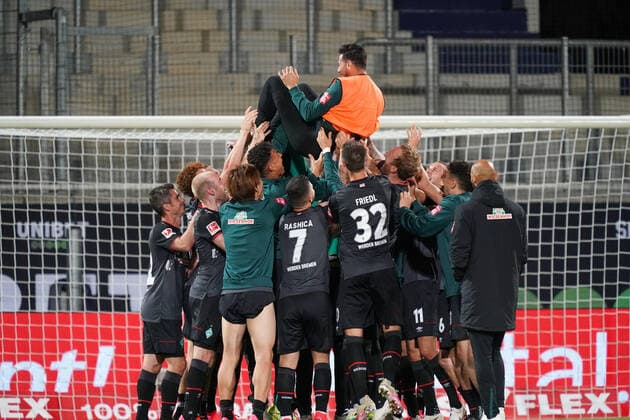 1.FC Heidenheim vs SV Werder Bremen - Relegation 02 - 06.07.2020 nphgm001: Fussball: 1. Bundesliga: Saison 19 20: Relegation 02; 1.FC Heidenheim vs SV Werder Bremen - 06.07.2020 Foto: gumzmedia nordphoto POOL DFL regulations prohibit any use of photographs as image sequences and or quasi-video. EDITORIAL USE ONLY National and international News-Agencies OUT. Heidenheim Voith-Arena BW DEUTSCHLAND