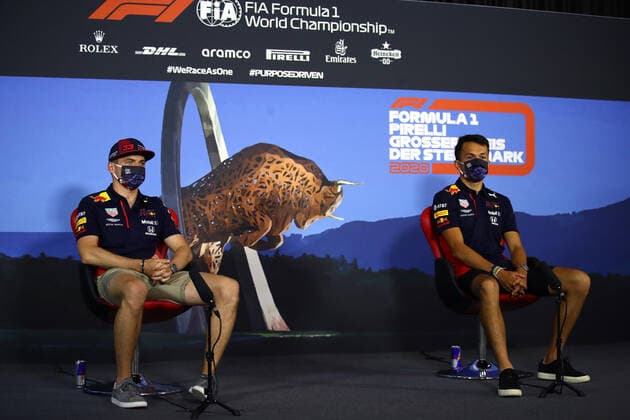 Motorsports: FIA Formula One World Championship, WM, Weltmeisterschaft 2020, Grand Prix of Styria Motorsports: FIA Formula One World Championship 2020, Grand Prix of Styria, 33 Max Verstappen (NLD, Aston Martin Red Bull Racing), 23 Alexander Albon (THA, Aston Martin Red Bull Racing),