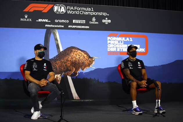 Motorsports: FIA Formula One World Championship, WM, Weltmeisterschaft 2020, Grand Prix of Styria Motorsports: FIA Formula One World Championship 2020, Grand Prix of Styria, 77 Valtteri Bottas (FIN, Mercedes-AMG Petronas Formula One Team), 44 Lewis Hamilton (GBR, Mercedes-AMG Petronas Formula One Team),