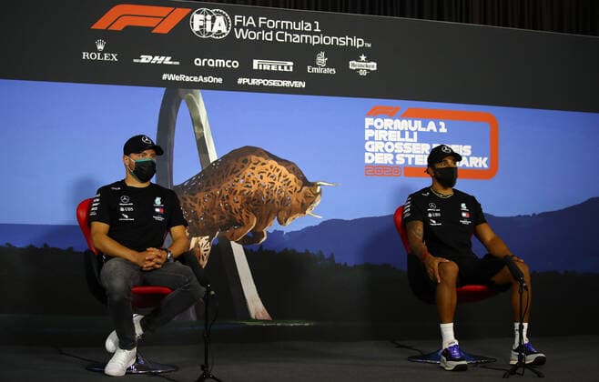 Motorsports: FIA Formula One World Championship, WM, Weltmeisterschaft 2020, Grand Prix of Styria Motorsports: FIA Formula One World Championship 2020, Grand Prix of Styria, 77 Valtteri Bottas (FIN, Mercedes-AMG Petronas Formula One Team), 44 Lewis Hamilton (GBR, Mercedes-AMG Petronas Formula One Team),