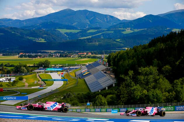 Motorsports: FIA Formula One World Championship, WM, Weltmeisterschaft 2020, Grand Prix of Styria Motorsports: FIA Formula One World Championship 2020, Grand Prix of Styria, 18 Lance Stroll (CAN, BWT Racing Point F1 Team), 11 Sergio Perez (MEX, BWT Racing Point F1 Team),