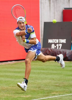 Jan-Lennard STRUFF (GER) in action, he lost his match against Roberto BAUTISTA AGUT (ESP) at the Tennis bett1 ACES Tennis Tournament on grass in Berlin , July 13, 2020.
