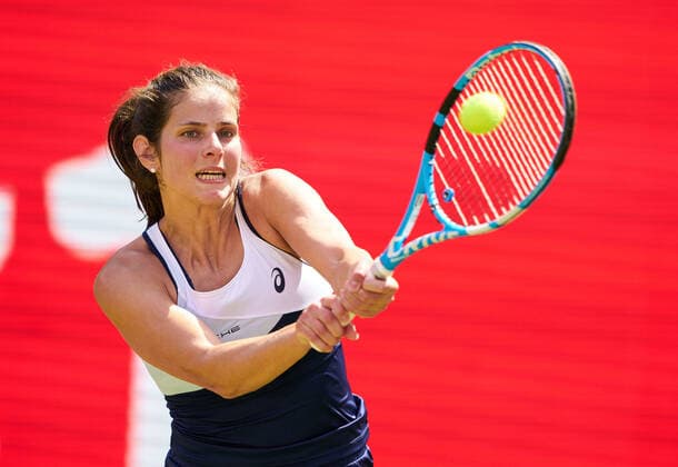 Julia GOERGES (GER) in action in her match against Anastasija SEVASTOVA (LAT) at the Tennis bett1 ACES Tennis Tournament on grass in Berlin , July 13, 2020.