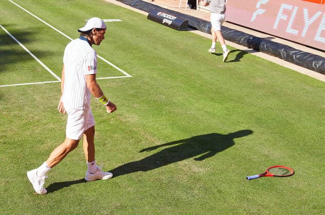 Tommy HAAS (GER) throws his racket in his match against Jannik SINNER (ITA) at the Tennis bett1 ACES Tennis Tournament on grass in Berlin , July 13, 2020.