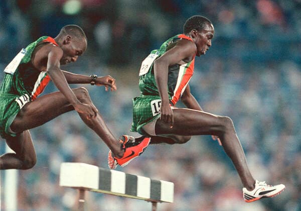 000928 Summer Olympics 2000, Athletics: Gold medalist Reuben Kosgei of Kenya and silver medalist Wilson Boit Kipketer of Kenya during 3000 m steeplechase at The Summer Olympic Games, Olympische Spiele, Olympia, OS on September 28, 2000 in Sydney, Australia. BILDBYRAN  Copyright: LENNARTxMANSSON BB000928LM037