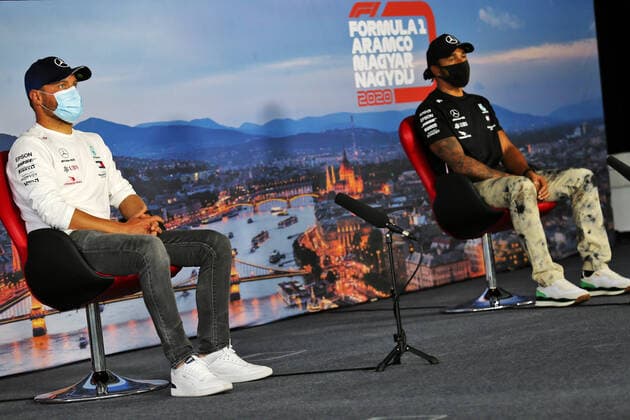 Motorsports: FIA Formula One World Championship, WM, Weltmeisterschaft 2020, Grand Prix of Hungary Motorsports: FIA Formula One World Championship 2020, Grand Prix of Hungary, 77 Valtteri Bottas (FIN, Mercedes-AMG Petronas Formula One Team), 44 Lewis Hamilton (GBR, Mercedes-AMG Petronas Formula One Team),