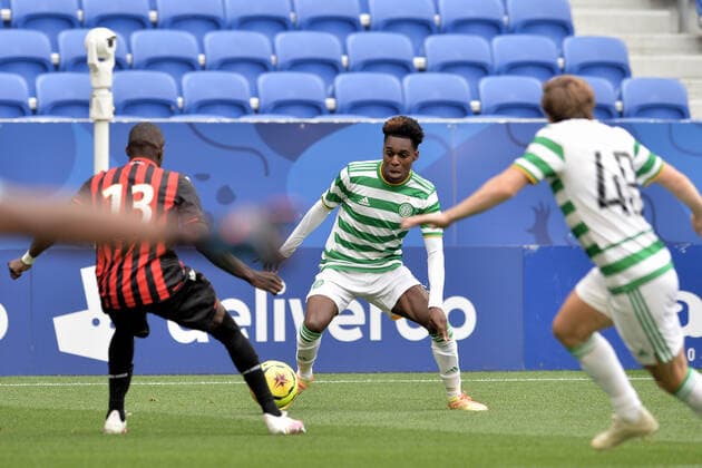 Hassane Camara (nice) vs Jeremie Frimpomg (celtic) FOOTBALL : OGC Nice vs Celtic FC - Trophee Veolia - 16 07 2020 FredericChambert Panoramic 
