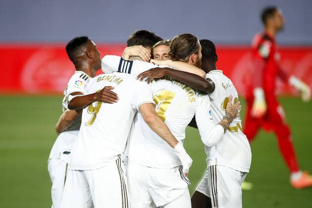 July 16, 2020, Valdebebas, MADRID, SPAIN: Karim Benzema of Real Madrid celebrates a goal during the Liga match between Real Madrid and Villarreal CF at Alfredo Di Stefano Stadium on July 16, 2020 in Valdebebas, Madrid, Spain. Valdebebas SPAIN - ZUMAa181 20200716_zaa_a181_097 Copyright: xOscarxJ.xBarrosox