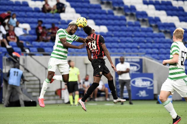 Hicham Boudaoui (nice) vs Boli Bolingoli (celtic) FOOTBALL : OGC Nice vs Celtic FC - Trophee Veolia - 16 07 2020 FredericChambert Panoramic 