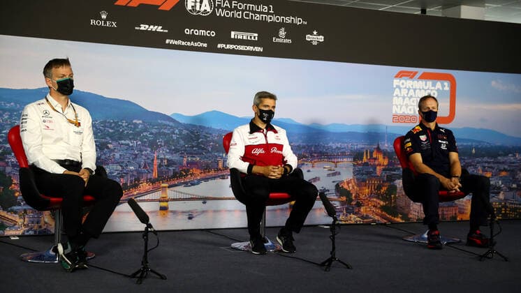 Motorsports: FIA Formula One World Championship, WM, Weltmeisterschaft 2020, Grand Prix of Hungary Motorsports: FIA Formula One World Championship 2020, Grand Prix of Hungary, James Allison (GBR, Mercedes-AMG Petronas Formula One Team), Xevi Pujolar (ESP, Alfa Romeo Racing ORLEN), Paul Monaghan (Aston Martin Red Bull Racing),
