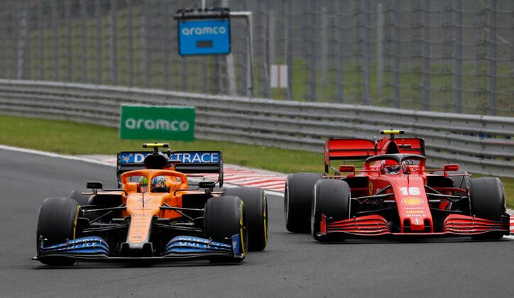 Motorsports: FIA Formula One World Championship, WM, Weltmeisterschaft 2020, Grand Prix of Hungary Motorsports: FIA Formula One World Championship 2020, Grand Prix of Hungary, 4 Lando Norris (GBR, McLaren F1 Team), 16 Charles Leclerc (MCO, Scuderia Ferrari Mission Winnow),