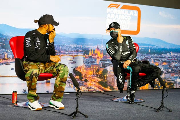 Motorsports: FIA Formula One World Championship, WM, Weltmeisterschaft 2020, Grand Prix of Hungary Motorsports: FIA Formula One World Championship 2020, Grand Prix of Hungary, 44 Lewis Hamilton (GBR, Mercedes-AMG Petronas Formula One Team), 77 Valtteri Bottas (FIN, Mercedes-AMG Petronas Formula One Team),