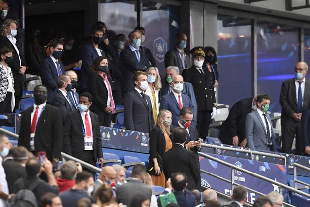 EMMANUEL MACRON - Jean Michel Blanquer (MINISTRE DE L EDUCATION NATIONALE) FOOTBALL : Paris SG vs Saint Etienne - Coupe de France - Finale - 24 07 2020 FEP Panoramic 
