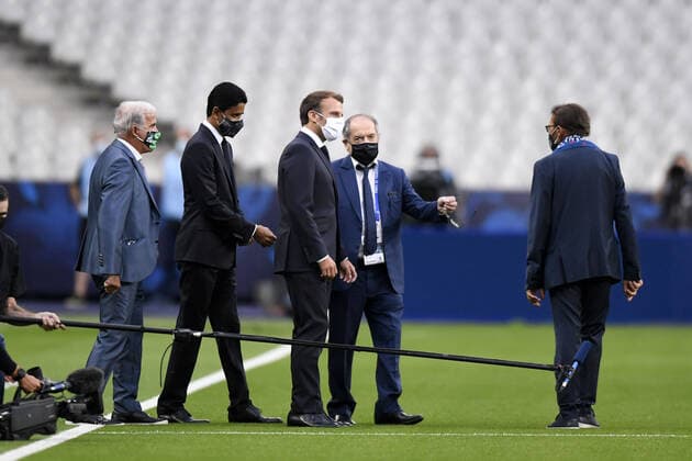 Sport Bilder des Tages EMMANUEL MACRON - NOEL LE GRAET (PRESIDENT FFF) - Nasser AL KHELAIFI (President PSG) FOOTBALL : Paris SG vs Saint Etienne - Coupe de France - Finale - 24 07 2020 FEP Panoramic 