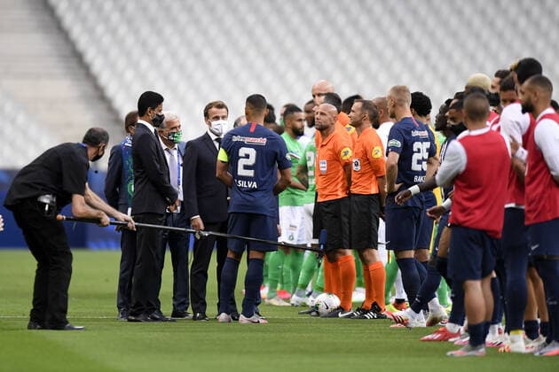 EMMANUEL MACRON FOOTBALL : Paris SG vs Saint Etienne - Coupe de France - Finale - 24 07 2020 FEP Panoramic 