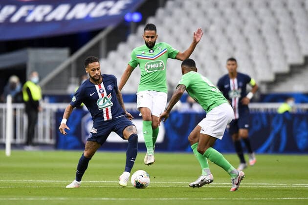 10 NEYMAR JR (PSG) - 07 RYAD BOUDEBOUZ (ASSE) FOOTBALL : Paris SG vs Saint Etienne - Coupe de France - Finale - 24 07 2020 FEP Panoramic 