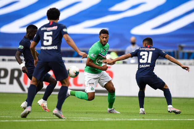 Denis Bouanga ( 20 - Saint Etienne ) - FOOTBALL : Paris Saint Germain vs AS Saint Etienne - Finale Coupe de France - Saint Denis - 24 07 2020 FedericoPestellini Panoramic 