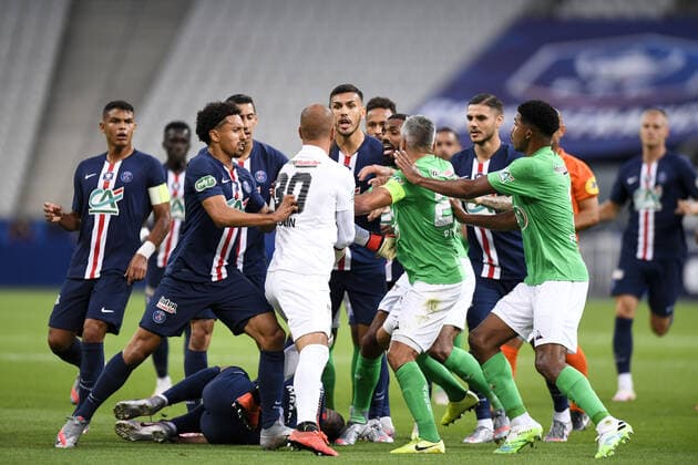 COLERE - ALTERCATION - 05 MARQUINHOS (PSG) FOOTBALL : Paris SG vs Saint Etienne - Coupe de France - Finale - 24 07 2020 FEP Panoramic 