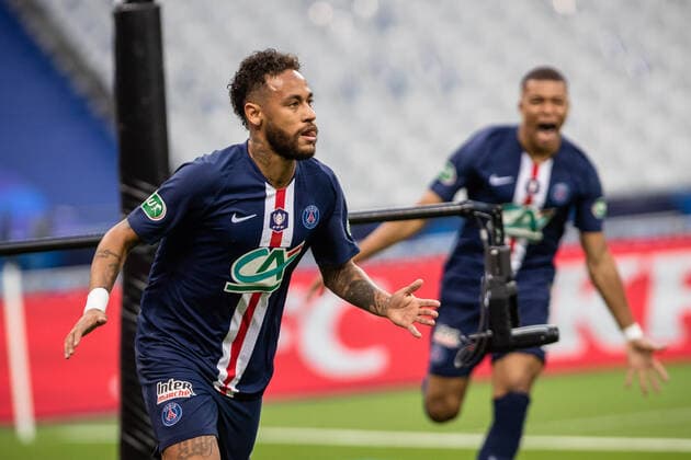 Paris Saint Germain s Neymar JR celebrates after scoring the first goal during the Coupe de France soccer final match between Paris Saint Germain (PSG) and AS Saint Etienne, in Saint-Denis near Paris, France, 24 July 2020.  Copyright: xAurelienxMorissardx