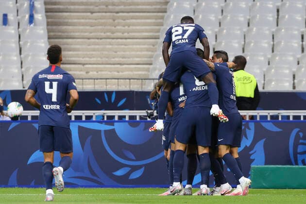 Joie sur but de Neymar (PSG) - Kylian Mbappe (PSG) FOOTBALL : Paris Saint Germain Vs AS Saint Etienne - Coupe de France - Finale - 24 07 2020 MichaelBaucher Panoramic 